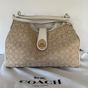 COACH Carlyle Shoulder Bag Signature Jacquard Leather Chalk White Purse